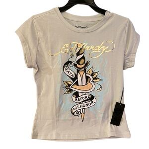 Ed Hardy Tee Death Before Dishonor Gray Short Cap Sleeve M